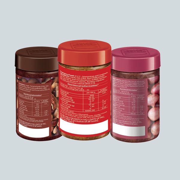 Onion Chutney + Dry Garlic Chutney + Tamarind Date Chutney